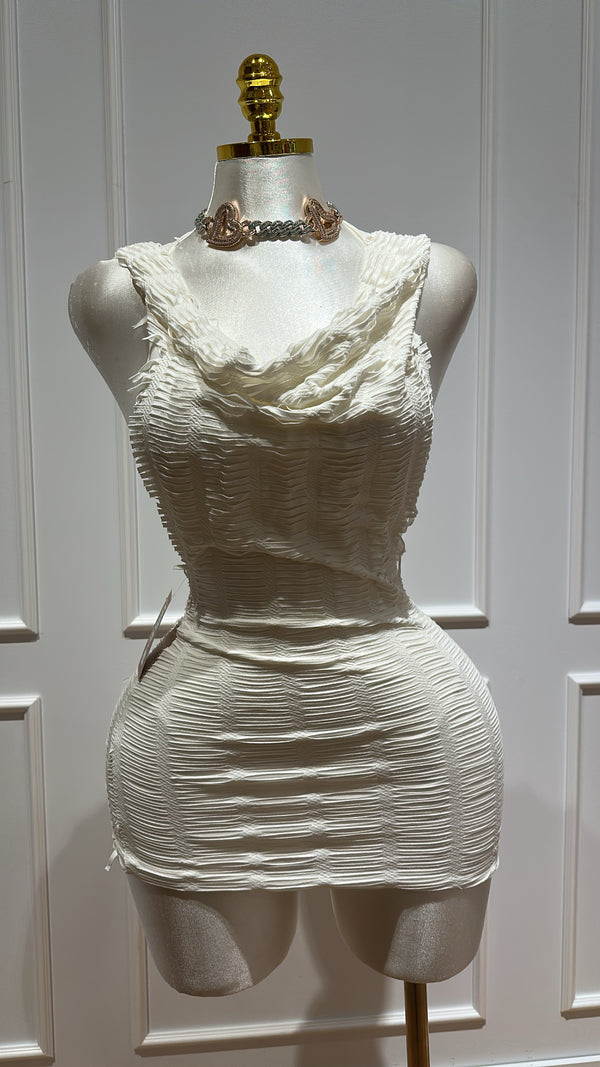 Shredded Ivory Mini Dress