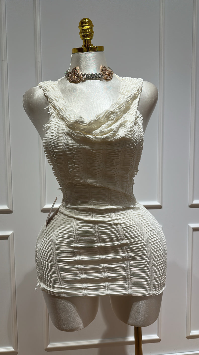 Shredded Ivory Mini Dress