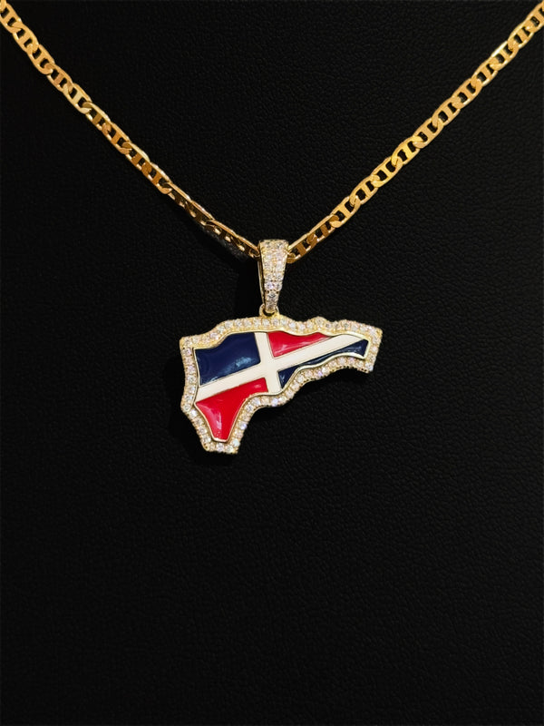 925 Micro Dominican Republic Flag Pendant