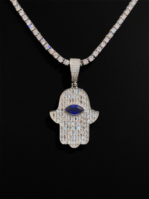 925 Hamsa Evil Eye with Tennis Chain