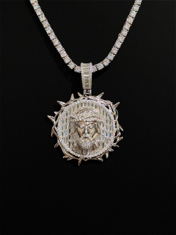 925 Jesus Thorns Pendant with Tennis Chain