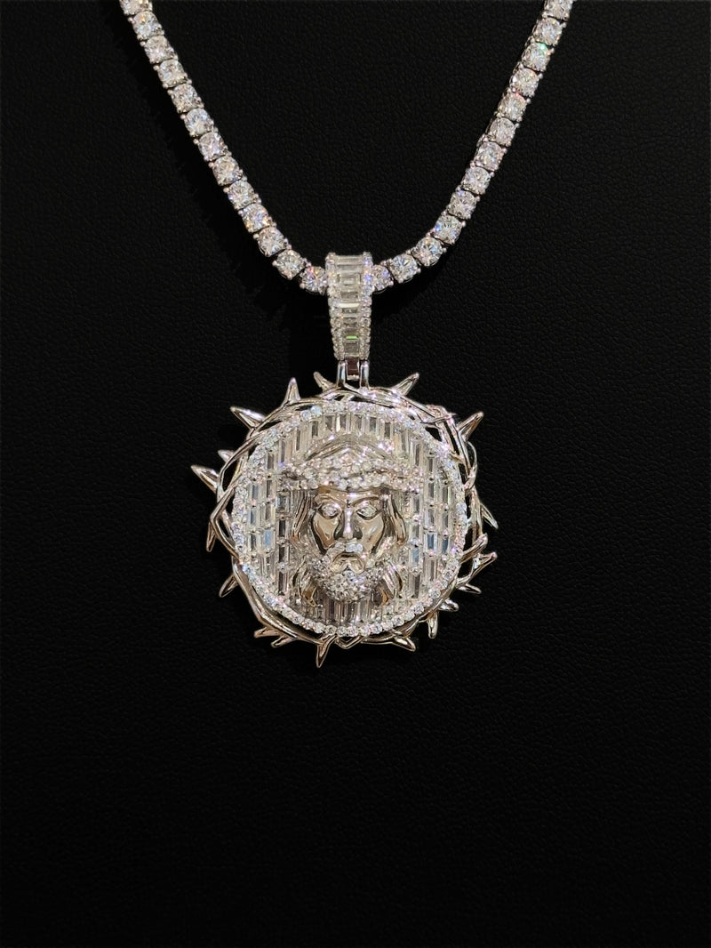 925 Jesus Thorns Pendant with Tennis Chain