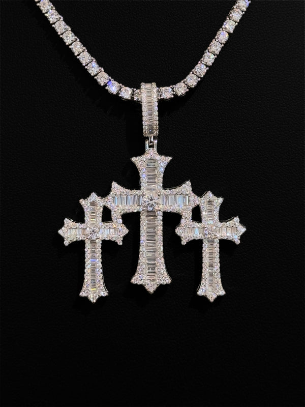 925 Triple Cross with Tennis Chain