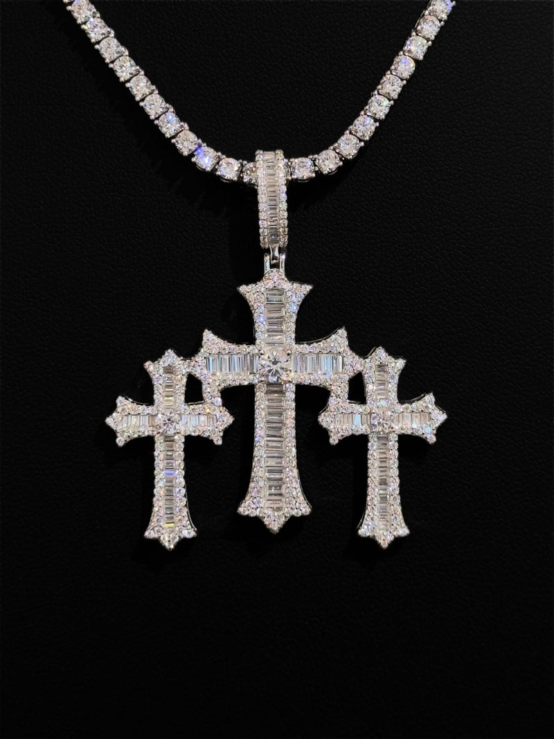 925 Triple Cross with Tennis Chain