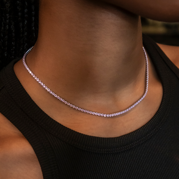 Pink Stone Tennis Necklace