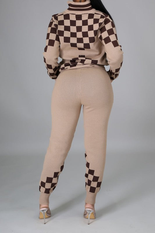 Checkered Zip Up Jacket & Pants Set