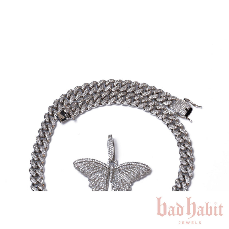 Thick Cuban Link Silver Butterfly Set