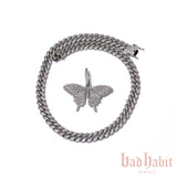 Thick Cuban Link Silver Butterfly Set