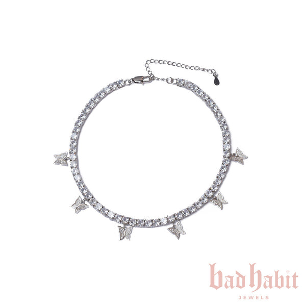 Silver Butterfly Diamond Choker
