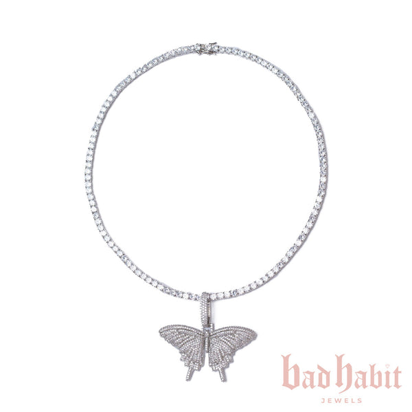 Silver Butterfly Tennis Necklace Set
