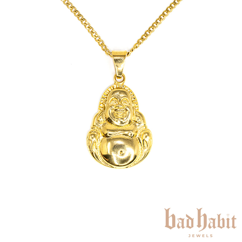 All Gold Laughing Buddha Necklace